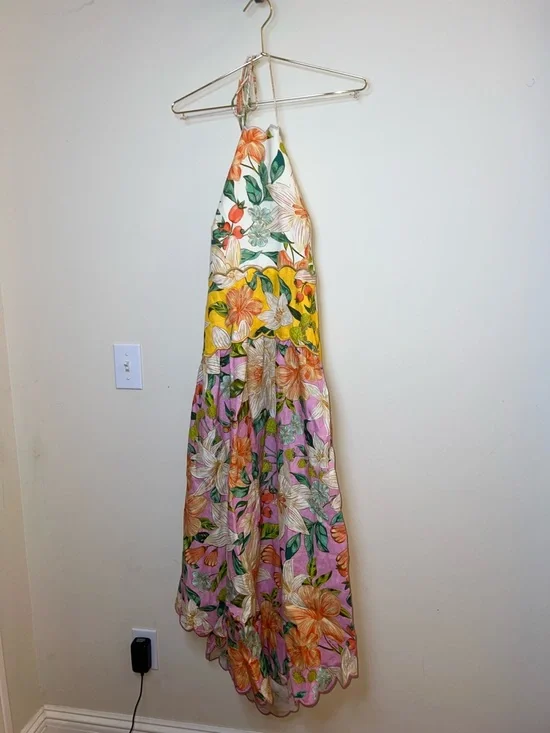Farm Rio Guaragarden 100% Linen Halter Midi Dress Button Back Floral NWT Large - Picture 4 of 16